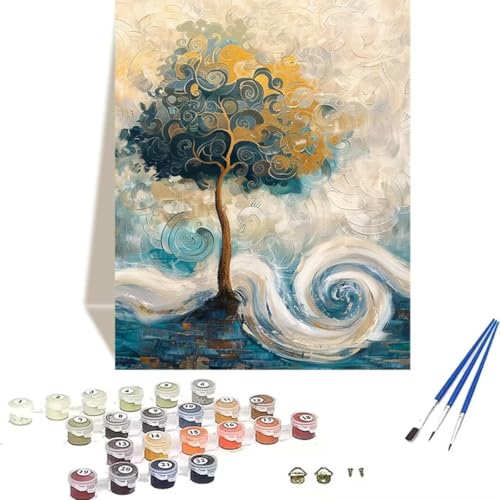 LUOLYYEI Malen Nach Zahlen Erwachsene, Paint by Numbers Baum, Malen Nach Zahlen Kinder DIY Wolke mit Pinseln und Acrylfarben Handgemalt Ölgemälde Leinwand für Home Decor, Ohne Rahmen 40x50cm E-3 von LUOLYYEI