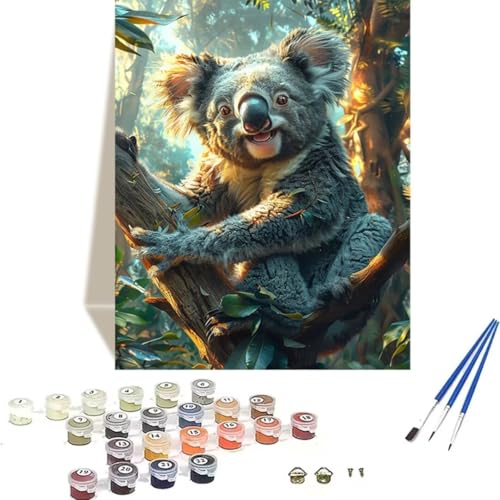 LUOLYYEI Malen Nach Zahlen Erwachsene, Paint by Numbers Koala, Malen Nach Zahlen Kinder DIY Tier mit Pinseln und Acrylfarben Handgemalt Ölgemälde Leinwand für Home Decor, Ohne Rahmen 40x50cm T-4 von LUOLYYEI