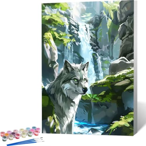 LUOLYYEI Malen Nach Zahlen Erwachsene, Paint by Numbers Malen Nach Zahlen, Malen Nach Zahlen DIY Berg Wolf mit Pinseln und Ölgemälde Leinwand für Home Decor, Ohne Rahmen 60 x 80 cm 8-K von LUOLYYEI