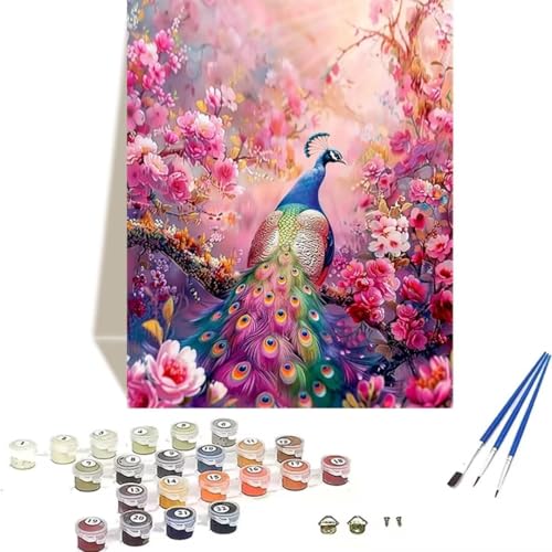 LUOLYYEI Malen Nach Zahlen Erwachsene, Paint by Numbers Pfau, Malen Nach Zahlen Kinder DIY Blume mit Pinseln und Acrylfarben Handgemalt Ölgemälde Leinwand für Home Decor, Ohne Rahmen 40x50cm 5-5 von LUOLYYEI