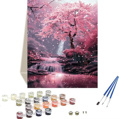 LUOLYYEI Malen Nach Zahlen Erwachsene 100 x 135 cm Kleines Format - Malen Nach Zahlen Kinder KirschblüTen - Landschaft Paint by Numbers Basteln DIY Bastelset Leinwand Als Geschenk Home Wand Dekor I-V von LUOLYYEI