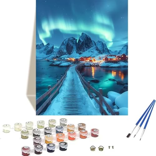 LUOLYYEI Malen Nach Zahlen Erwachsene 100 x 135 cm Kleines Format - Malen Nach Zahlen Kinder Winter - Aurora Paint by Numbers Basteln DIY Bastelset Leinwand Als Geschenk Home Wand Dekor 9-9 von LUOLYYEI