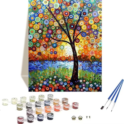 LUOLYYEI Malen Nach Zahlen Erwachsene Abstrakt, Malen Nach Zahlen Kinder Paint by Numbers, DIY Baum mit Pinseln und Acrylfarben Handgemalt Ölgemälde Leinwand für Home Decor, Ohne Rahmen (70x95cm) X-9 von LUOLYYEI