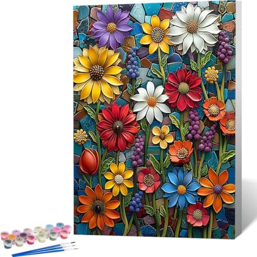 LUOLYYEI Malen Nach Zahlen Erwachsene Abstrakt Blume - Paint by Numbers Mit Pinseln und Acrylfarbe, DIY Set Basteln Erwachsene mit Pinseln und Acrylfarben für Home Decor 60 x 80 cm 0-4 von LUOLYYEI