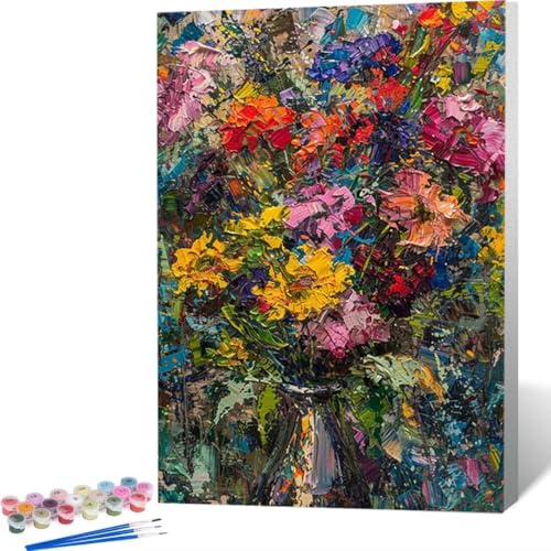 LUOLYYEI Malen Nach Zahlen Erwachsene Abstrakt Blume - Paint by Numbers Mit Pinseln und Acrylfarbe, DIY Set Basteln Erwachsene mit Pinseln und Acrylfarben für Home Decor 60 x 80 cm 2-W von LUOLYYEI