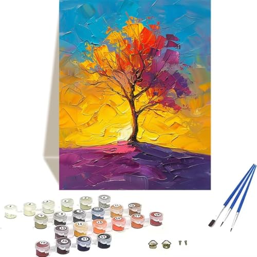 LUOLYYEI Malen Nach Zahlen Erwachsene Baum, Malen Nach Zahlen Kinder Paint by Numbers, DIY Himmel mit Pinseln und Acrylfarben Handgemalt Ölgemälde Leinwand für Home Décor, Ohne Rahmen 100x135cm 1-8 von LUOLYYEI