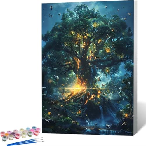 LUOLYYEI Malen Nach Zahlen Erwachsene Baum Vogel, Paint by Numbers DIY Handgemalt Ölgemälde Leinwand Kits Mit Pinsels und Acrylfarbe Als Geschenke und Heimdekoration, Ohne Rahmen (40x50cm) 1-V von LUOLYYEI