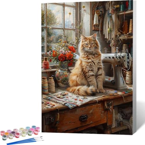 LUOLYYEI Malen Nach Zahlen Erwachsene Blume Katze, Paint by Numbers DIY Handgemalt Ölgemälde Leinwand Kits Mit Pinsels und Acrylfarbe Als Geschenke und Heimdekoration, Ohne Rahmen (40x50cm) H-F von LUOLYYEI