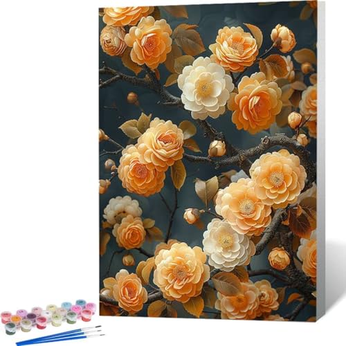 LUOLYYEI Malen Nach Zahlen Erwachsene DIY Malen Nach Zahlen Ölgemälde Leinwand Set mit Pinsel und Acrylpigment für Frauen Home Deko Geburtstag Geschenk - 60 x 80cm Rose Blume 0-1 von LUOLYYEI