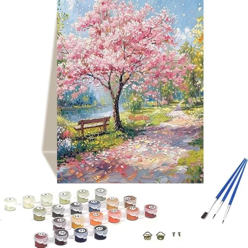 LUOLYYEI Malen Nach Zahlen Erwachsene KirschblüTen, Malen Nach Zahlen Kinder DIY Handgemalt Ölgemälde Kit für Anfänger und Erwachsene Mit Acrylfarbe Landschaft Malen nach Zahlen 100 x 135 cm T-M von LUOLYYEI