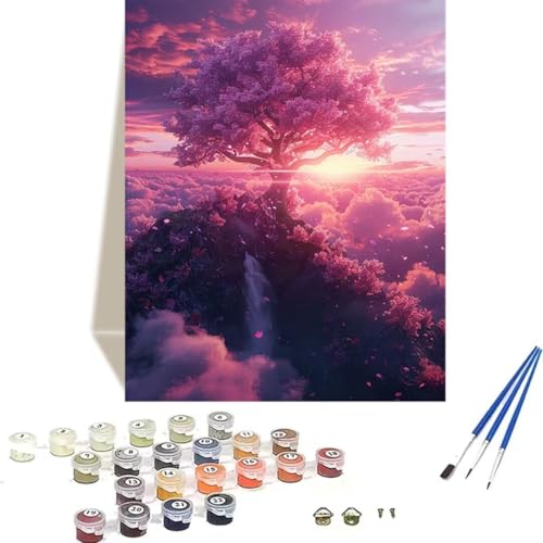 LUOLYYEI Malen Nach Zahlen Erwachsene KirschblüTen, Malen Nach Zahlen Kinder DIY Handgemalt Ölgemälde Kit für Anfänger und Erwachsene Mit Acrylfarbe Sonnenuntergang Malen nach Zahlen 50 x 65 cm 0-J von LUOLYYEI