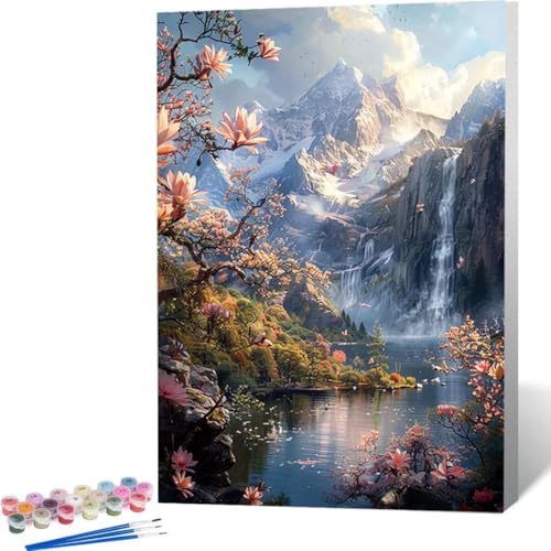 LUOLYYEI Malen Nach Zahlen Erwachsene Kirschblüten Landschaft - Paint by Numbers Mit Pinseln und Acrylfarbe, DIY Set Basteln Erwachsene mit Pinseln und Acrylfarben für Home Decor 60 x 80 cm 9-4 von LUOLYYEI