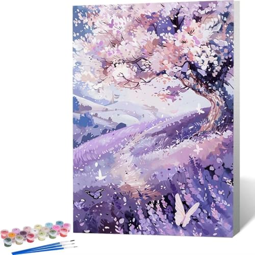 LUOLYYEI Malen Nach Zahlen Erwachsene Kirschblüten Schmetterling - Paint by Numbers Mit Pinseln und Acrylfarbe, DIY Set Basteln Erwachsene mit Pinseln und Acrylfarben für Home Decor 60 x 80 cm 9-8 von LUOLYYEI