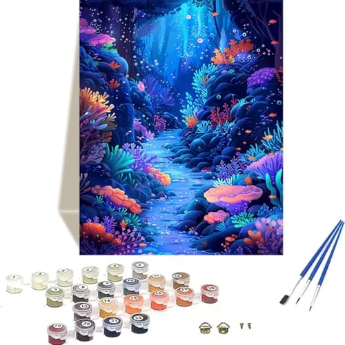 LUOLYYEI Malen Nach Zahlen Erwachsene Koralle, Malen Nach Zahlen Kinder Paint by Numbers, DIY Meer mit Pinseln und Acrylfarben Handgemalt Ölgemälde Leinwand für Home Décor, Ohne Rahmen 100x135cm 8-O von LUOLYYEI