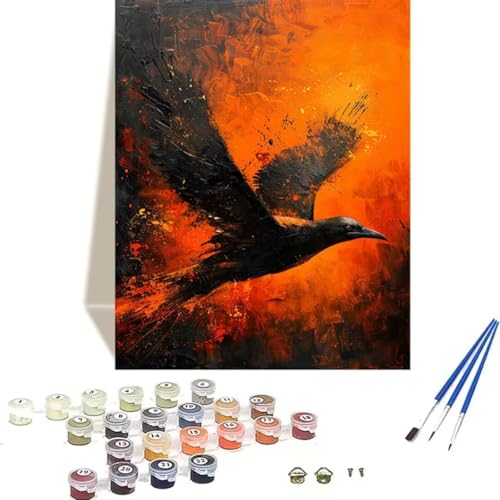 LUOLYYEI Malen Nach Zahlen Erwachsene KräHe, Malen Nach Zahlen Kinder Paint by Numbers, DIY Tier mit Pinseln und Acrylfarben Handgemalt Ölgemälde Leinwand für Home Decor, Ohne Rahmen (70x95cm) 0-I von LUOLYYEI