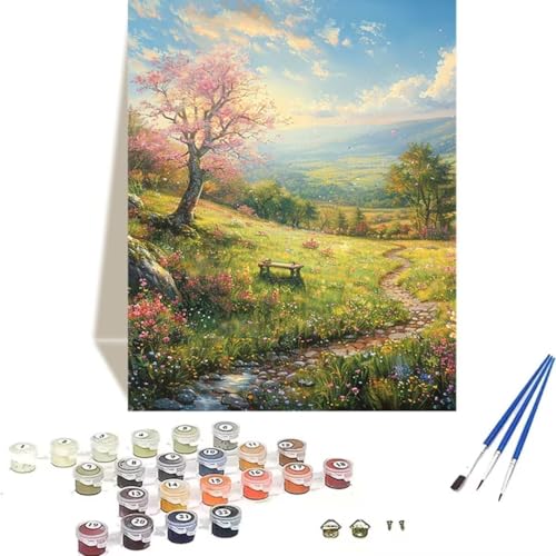 LUOLYYEI Malen Nach Zahlen Erwachsene Landschaft, Wiese Malen Nach Zahlen Kinder DIY Leinen Leinwand Ölgemälde Kits, Home Haus Decor Geschenk mit Pinsel und Acrylpigment, (40x50cm) (Ohne Rahmen) 1-U von LUOLYYEI