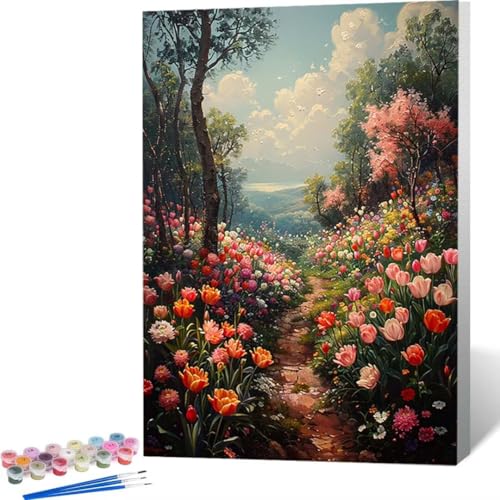 LUOLYYEI Malen Nach Zahlen Erwachsene Landschaft Blume, Paint by Numbers DIY Handgemalt Ölgemälde Leinwand Kits Mit Pinsels und Acrylfarbe Als Geschenke und Heimdekoration, Ohne Rahmen (40x50cm) B-W von LUOLYYEI