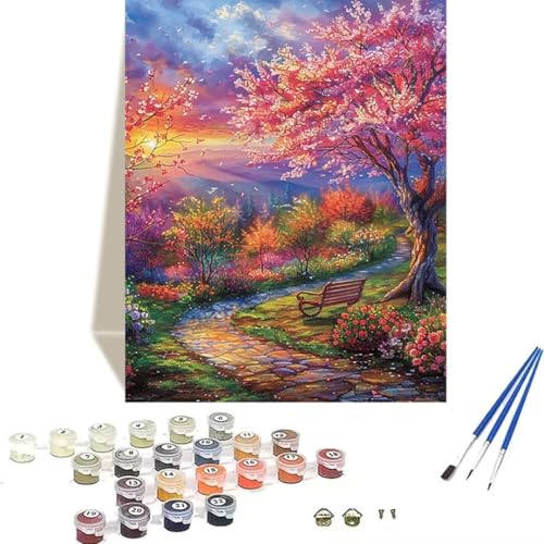 LUOLYYEI Malen Nach Zahlen Erwachsene Landschaft - Malen Nach Zahlen Kinder Sonnenuntergang - DIY Handgemalt Ölgemälde Kit Mit Knitterfreie Leinwand, Pinsels und Acrylfarbe - Als Geschenk 70x95cm L-2 von LUOLYYEI