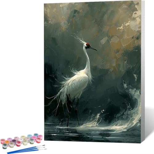 LUOLYYEI Malen Nach Zahlen Erwachsene-Malen Nach Zahlen Vogel Rotkronenkranich, Malen Nach Zahlen DIY Acrylfarbe Malen Nach Zahlen Erwachsene Set Als Heimdekoration 40 x 50cm P-0 von LUOLYYEI