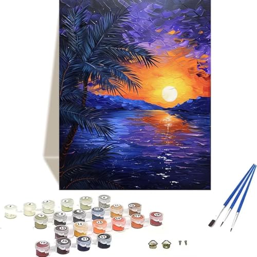 LUOLYYEI Malen Nach Zahlen Erwachsene Meer, Malen Nach Zahlen Kinder DIY Handgemalt Ölgemälde Kit für Anfänger und Erwachsene Mit Acrylfarbe Sonnenuntergang Malen nach Zahlen 100 x 135 cm 6-X von LUOLYYEI