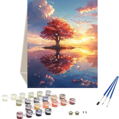 LUOLYYEI Malen Nach Zahlen Erwachsene Meer, Malen Nach Zahlen Kinder DIY Handgemalt Ölgemälde Kit für Anfänger und Erwachsene Mit Acrylfarbe Sonnenuntergang Malen nach Zahlen 50 x 65 cm 7-8 von LUOLYYEI