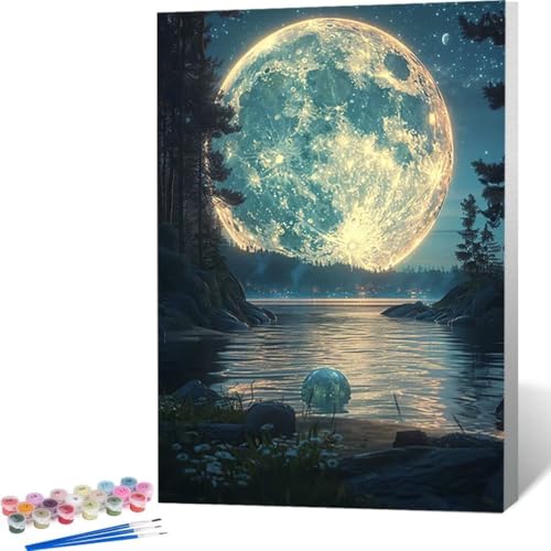 LUOLYYEI Malen Nach Zahlen Erwachsene Mond Landschaft, Paint by Numbers DIY Handgemalt Ölgemälde Leinwand Kits Mit Pinsels und Acrylfarbe Als Geschenke und Heimdekoration, Ohne Rahmen (40x50cm) 1-V von LUOLYYEI