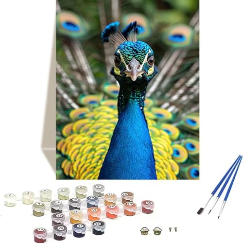 LUOLYYEI Malen Nach Zahlen Erwachsene Pfau, Malen Nach Zahlen Kinder Paint by Numbers, DIY Tier mit Pinseln und Acrylfarben Handgemalt Ölgemälde Leinwand für Home Decor, Ohne Rahmen (70x95cm) 8-Z von LUOLYYEI