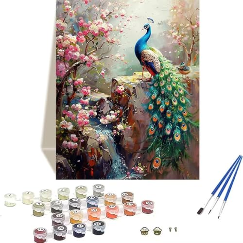 LUOLYYEI Malen Nach Zahlen Erwachsene Pfau, Malen Nach Zahlen Kinder Paint by Numbers, DIY Wald mit Pinseln und Acrylfarben Handgemalt Ölgemälde Leinwand für Home Decor, Ohne Rahmen (70x95cm) 5-0 von LUOLYYEI