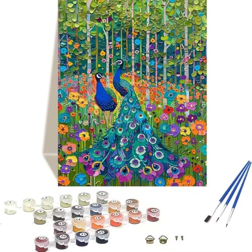 LUOLYYEI Malen Nach Zahlen Erwachsene Pfau, Paint by Numbers, Malen Nach Zahlen Kinder DIY Wald mit Pinseln und Acrylfarben Handgemalt Ölgemälde Leinwand für Home Decor, Ohne Rahmen 60x80cm X-U von LUOLYYEI