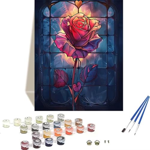 LUOLYYEI Malen Nach Zahlen Erwachsene Rose, Paint by Numbers, Malen Nach Zahlen Kinder DIY Blume mit Pinseln und Acrylfarben Handgemalt Ölgemälde Leinwand für Home Decor, Ohne Rahmen 60x80cm I-H von LUOLYYEI