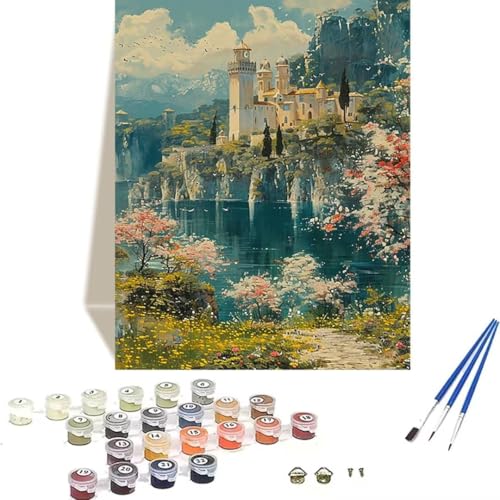 LUOLYYEI Malen Nach Zahlen Erwachsene Schloss - Malen Nach Zahlen Kinder KirschblüTen - DIY Handgemalt Ölgemälde Kit Mit Knitterfreie Leinwand, Pinsels und Acrylfarbe - Als Geschenk 70x95cm Q-5 von LUOLYYEI