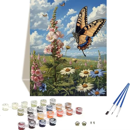 LUOLYYEI Malen Nach Zahlen Erwachsene Schmetterling - Malen Nach Zahlen Kinder Blume - DIY Handgemalt Ölgemälde Kit Mit Knitterfreie Leinwand, Pinsels und Acrylfarbe - Als Geschenk 70x95cm K-K von LUOLYYEI