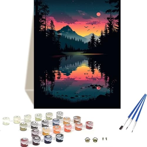 LUOLYYEI Malen Nach Zahlen Erwachsene Sonnenuntergang, Malen Nach Zahlen Kinder DIY Handgemalt Ölgemälde Kit für Anfänger und Erwachsene Mit Acrylfarbe Landschaft Malen nach Zahlen 60 x 80 cm 0-R von LUOLYYEI