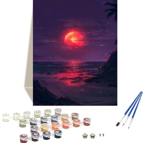 LUOLYYEI Malen Nach Zahlen Erwachsene Sonnenuntergang, Malen Nach Zahlen Kinder DIY Handgemalt Ölgemälde Kit für Anfänger und Erwachsene Mit Acrylfarbe Meer Malen nach Zahlen 60 x 80 cm F-2 von LUOLYYEI