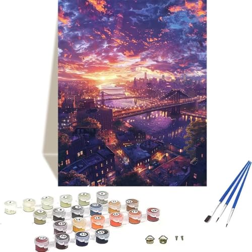 LUOLYYEI Malen Nach Zahlen Erwachsene Sonnenuntergang - Malen Nach Zahlen Kinder Stadt - DIY Handgemalt Ölgemälde Kit Mit Knitterfreie Leinwand, Pinsels und Acrylfarbe - Als Geschenk 70x95cm X-8 von LUOLYYEI