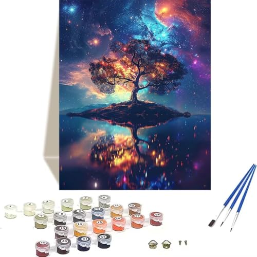 LUOLYYEI Malen Nach Zahlen Erwachsene Sternenhimmel, Malen Nach Zahlen Kinder DIY Handgemalt Ölgemälde Kit für Anfänger und Erwachsene Mit Acrylfarbe Baum Malen nach Zahlen 60 x 80 cm 2-5 von LUOLYYEI