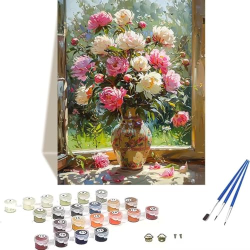 LUOLYYEI Malen Nach Zahlen Erwachsene Vase, Malen Nach Zahlen Kinder Paint by Numbers, DIY Blume mit Pinseln und Acrylfarben Handgemalt Ölgemälde Leinwand für Home Decor, Ohne Rahmen (70x95cm) Q-X von LUOLYYEI