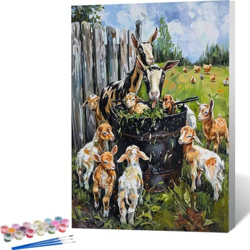 LUOLYYEI Malen Nach Zahlen Erwachsene Wiese Schaf - Paint by Numbers Mit Pinseln und Acrylfarbe, DIY Set Basteln Erwachsene mit Pinseln und Acrylfarben für Home Decor 60 x 80 cm 2-W von LUOLYYEI