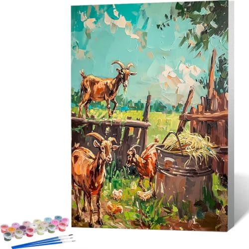 LUOLYYEI Malen Nach Zahlen Erwachsene Wiese Schaf - Paint by Numbers Mit Pinseln und Acrylfarbe, DIY Set Basteln Erwachsene mit Pinseln und Acrylfarben für Home Decor 60 x 80 cm 5-P von LUOLYYEI