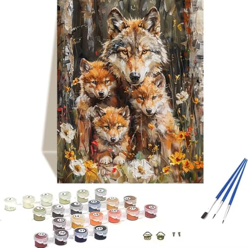 LUOLYYEI Malen Nach Zahlen Erwachsene Wolf, Malen Nach Zahlen Blume Malen Nach Zahlen Kinder Handgemalt Ölgemälde Kit für Anfänger und Kinder und Acrylfarbe Malen nach Zahlen-40 x 50 cm S-0 von LUOLYYEI