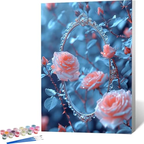 LUOLYYEI Malen-Nach-Zahlen-Set für Erwachsene und Kinder, Malen Nach Zahlen Erwachsene Kreatives Malen, ideal als Geschenk zum Geburtstag Innendekoration, Blume Rose (30x40cm) 3-0 von LUOLYYEI