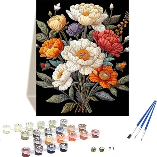 LUOLYYEI Malen nach Zahlen Erwachsene Bunt Rose DIY Malen Nach Zahlen Kinder Öl Leinwand Gemälde Set für Anfänger Senior Acrylic Malen Malerei Heimwerk 50x65cm für Home Decor, Ohne Rahmen Blume 2-5 von LUOLYYEI