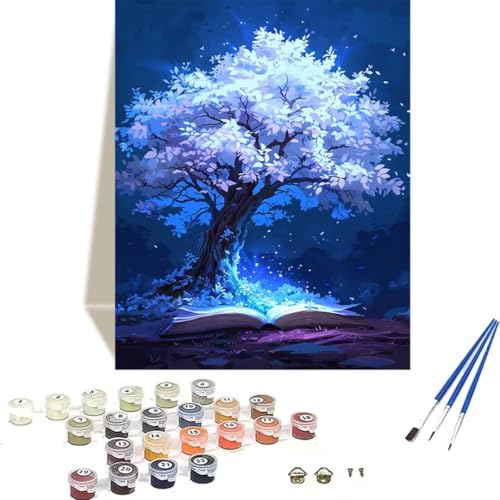 LUOLYYEI Malen nach Zahlen Komplett Set, Malen Nach Zahlen Kinder Acrylfarben, Pinseln, Zubehör, Geschenkbox - KirschblüTen DIY Gemälde Bastelset Kit mit Leinwand für Erwachsene, 70 x 95 cm, Baum K-S von LUOLYYEI