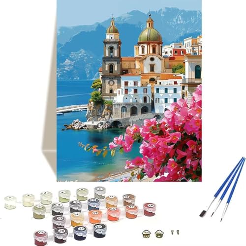 LUOLYYEI Malen nach Zahlen Komplett Set, Malen Nach Zahlen Kinder Acrylfarben, Pinseln, Zubehör, Geschenkbox - Landschaft DIY Gemälde Bastelset Kit mit Leinwand für Erwachsene, 70 x 95 cm, Blume Q-6 von LUOLYYEI