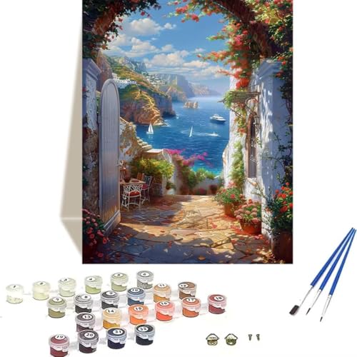 LUOLYYEI Malen nach Zahlen Komplett Set, Malen Nach Zahlen Kinder Acrylfarben, Pinseln, Zubehör, Geschenkbox - Landschaft DIY Gemälde Bastelset Kit mit Leinwand für Erwachsene, 70 x 95 cm, Meer 7-3 von LUOLYYEI