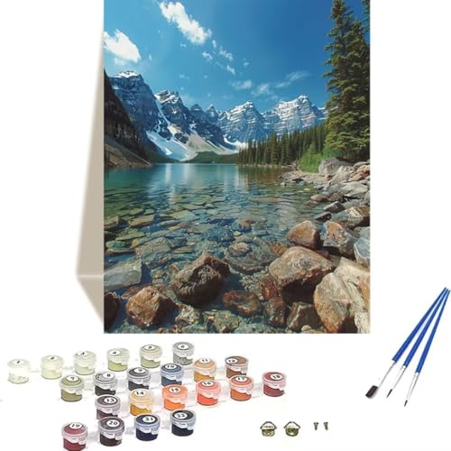 LUOLYYEI Malen nach Zahlen Komplett Set, Malen Nach Zahlen Kinder Acrylfarben, Pinseln, Zubehör, Geschenkbox - Landschaft DIY Gemälde Bastelset Kit mit Leinwand für Erwachsene, 70 x 95 cm, Wald 2-2 von LUOLYYEI