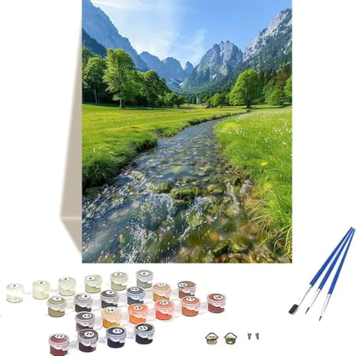 LUOLYYEI Malen nach Zahlen Komplett Set, Malen Nach Zahlen Kinder Acrylfarben, Pinseln, Zubehör, Geschenkbox - Landschaft DIY Gemälde Bastelset Kit mit Leinwand für Erwachsene, 70 x 95 cm, Wiese 9-9 von LUOLYYEI