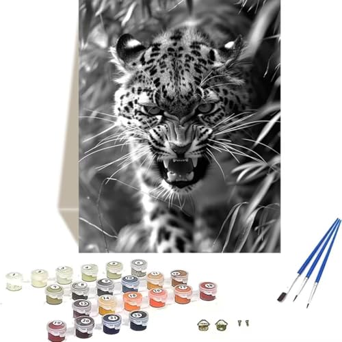 LUOLYYEI Malen nach Zahlen Komplett Set, Malen Nach Zahlen Kinder Acrylfarben, Pinseln, Zubehör, Geschenkbox - Leopard DIY Gemälde Bastelset Kit mit Leinwand für Erwachsene, 70 x 95 cm, Tier 7-H von LUOLYYEI