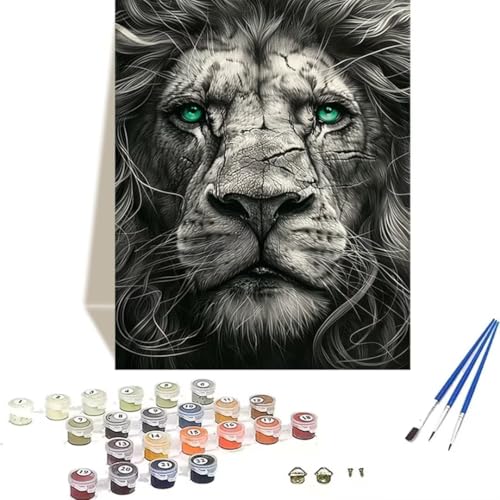 LUOLYYEI Malen nach Zahlen Komplett Set, Malen Nach Zahlen Kinder Acrylfarben, Pinseln, Zubehör, Geschenkbox - LöWe DIY Gemälde Bastelset Kit mit Leinwand für Erwachsene, 70 x 95 cm, Tier 7-P von LUOLYYEI