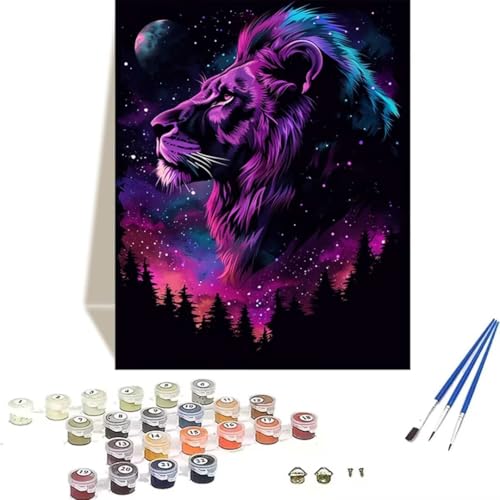 LUOLYYEI Malen nach Zahlen Komplett Set, Malen Nach Zahlen Kinder Acrylfarben, Pinseln, Zubehör, Geschenkbox - LöWe DIY Gemälde Bastelset Kit mit Leinwand für Erwachsene, 70 x 95 cm, Wald 6-8 von LUOLYYEI